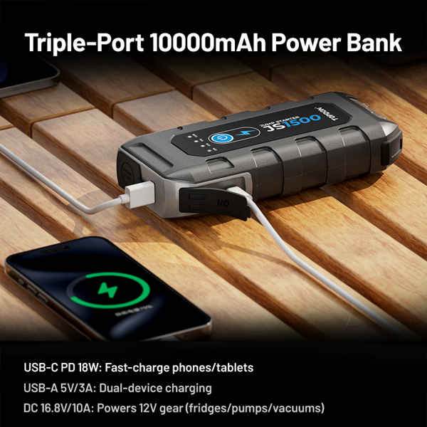 TOPDON 1500A Jump Starter & Booster, Power Bank & Flashlight