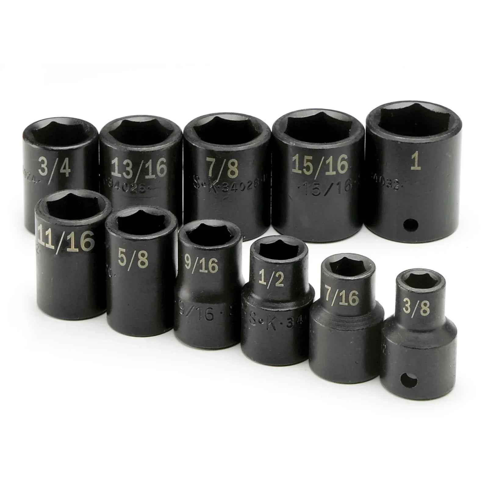 SK Tools USA - 11 Piece 1/2" Drive 6 Pt Standard Fractional Impact Socket Set