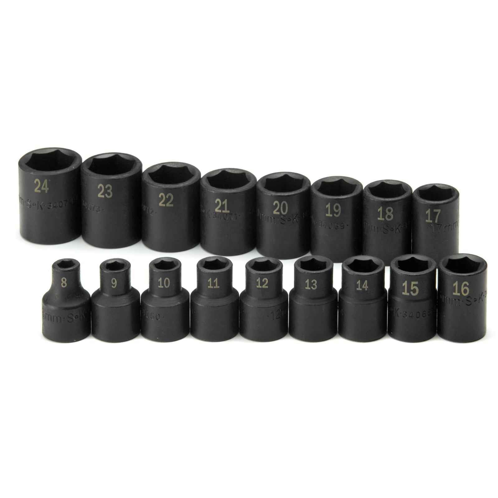SK Tools USA - 17 Piece 1/2" Drive 6 Point Standard Metric Impact Socket Set