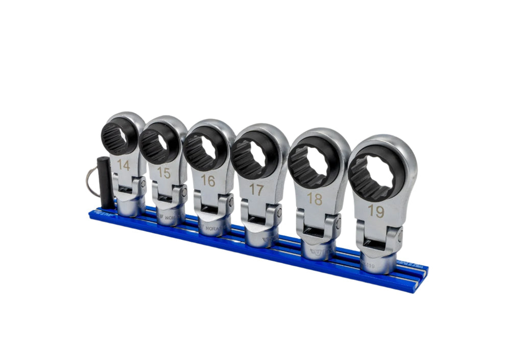 VIM Tools - 6 PC. 12PT OFFSET, FLEX HEAD RATCHETING WRENCH ATTACHMENTS (14 - 19MM)