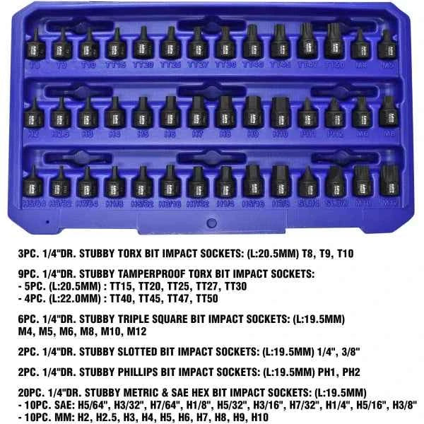 Astro Pneumatic - 42-Piece 1/4″ Drive Low Profile Nano Impact Bit Socket Set