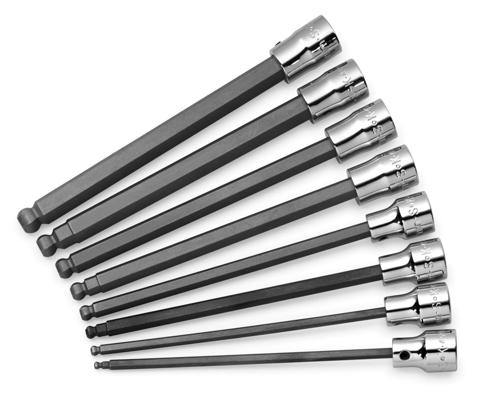 SK Tools USA - 8 Piece 3/8" Drive Metric Long Ball Hex Bit Socket Set