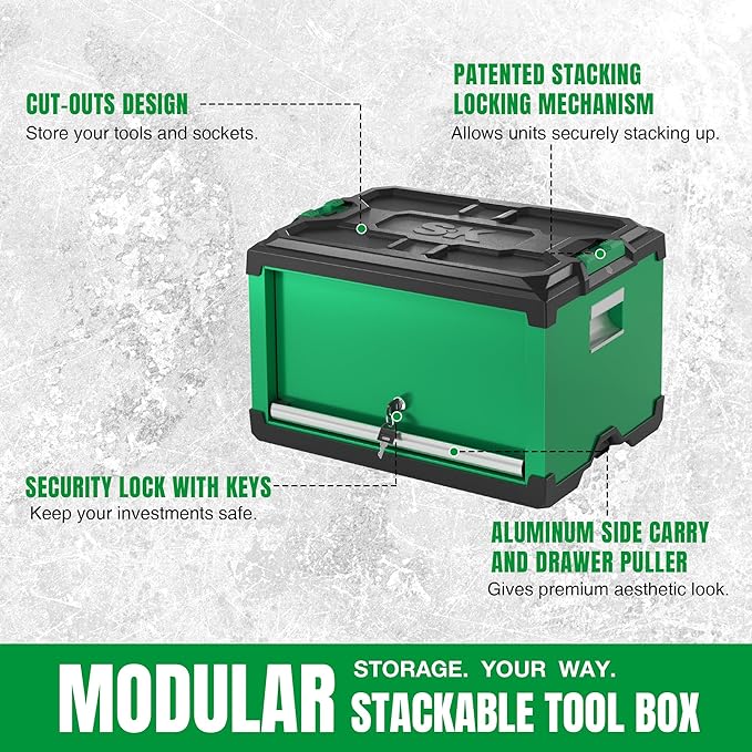 SK Tools USA - Modular Stackable Storage Tool Box, Lift-Up Sliding Door Steel Box