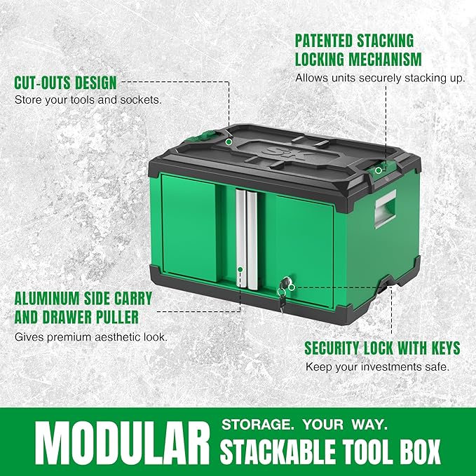 SK Tools USA - Modular Stackable Storage Tool Box, 2-Door Steel Box