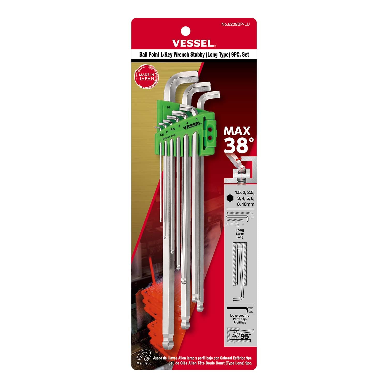 Ball Point Hex L-Key Wrench Stubby (Long Type) 9PC. Set