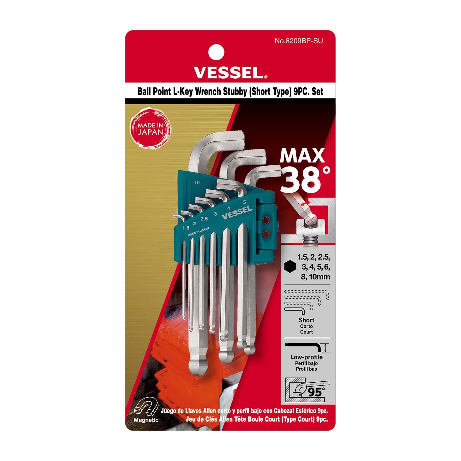 Ball Point Hex L-Key Wrench Stubby (Short Type) 9PC. Set