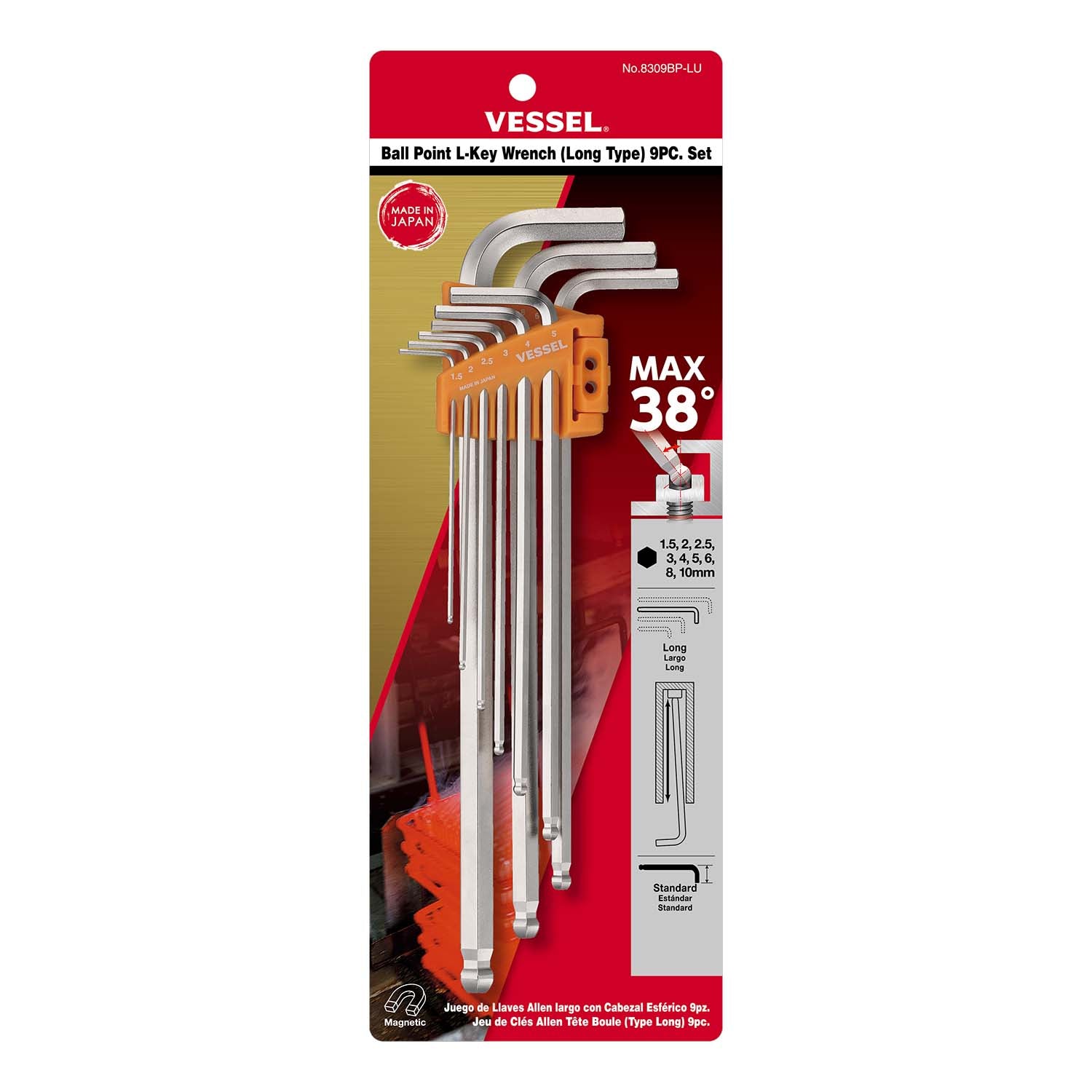 Ball Point Hex L-Key Wrench (Long Type) 9PC. Set