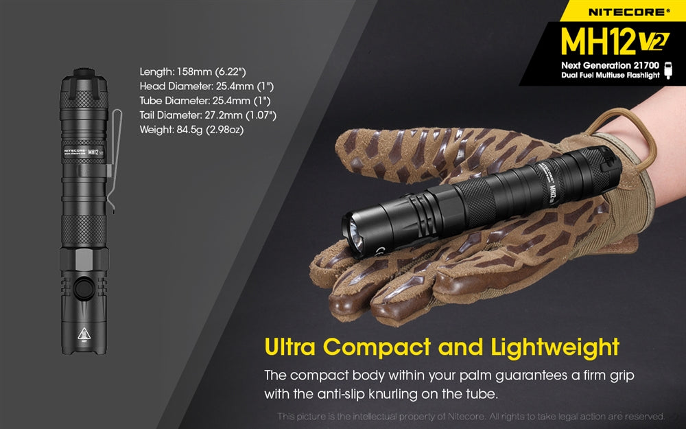 Nitecore MH12 v2 1200 Lumen USB-C Rechargeable Flashlight