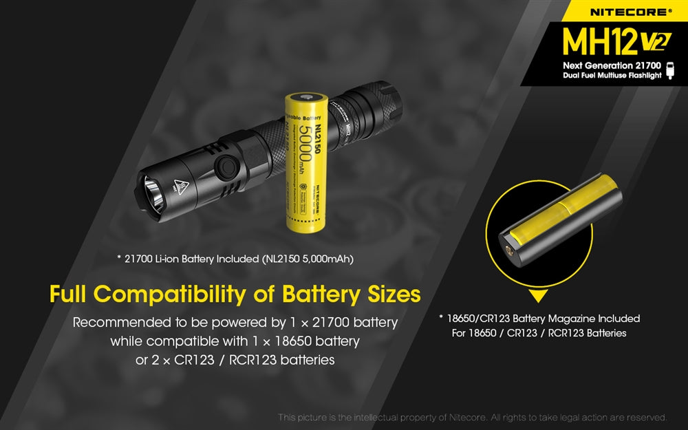 Nitecore MH12 v2 1200 Lumen USB-C Rechargeable Flashlight