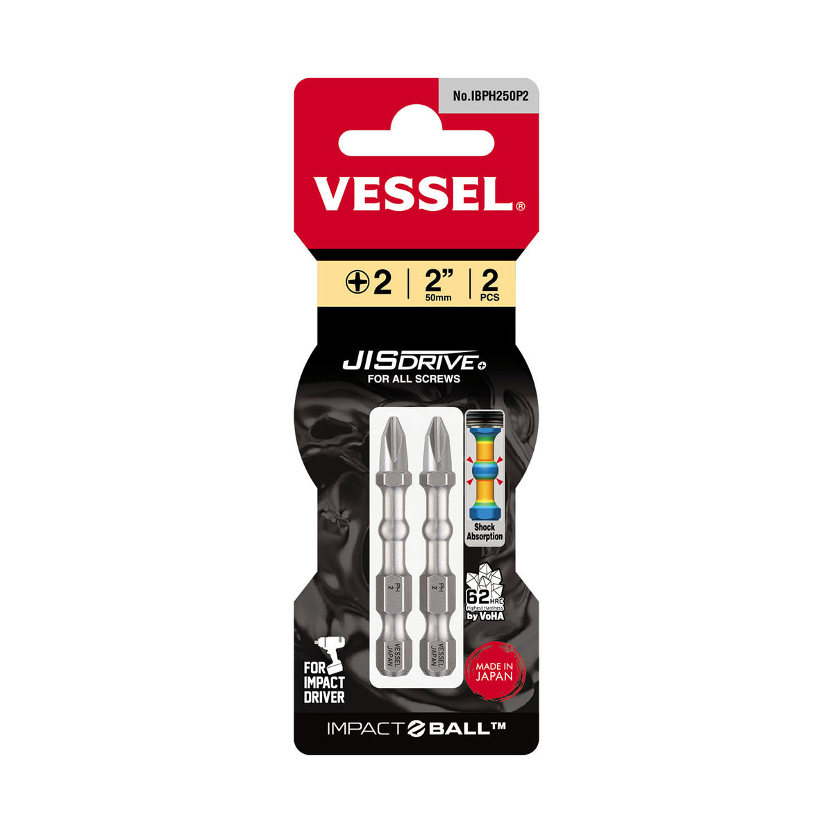 Vessel IMPACT BALL Torsion Bit +2x50mm 2PC. (Card)