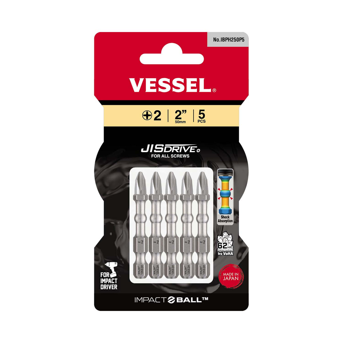 Vessel IMPACT BALL Torsion Bit +2x50mm 5PC. (Card)