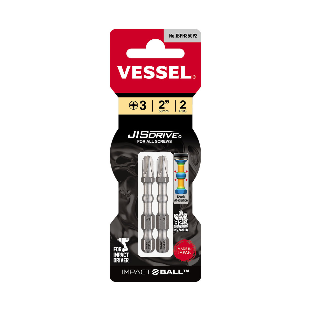 Vessel IMPACT BALL Torsion Bit +3x90mm 2PC. (Card)