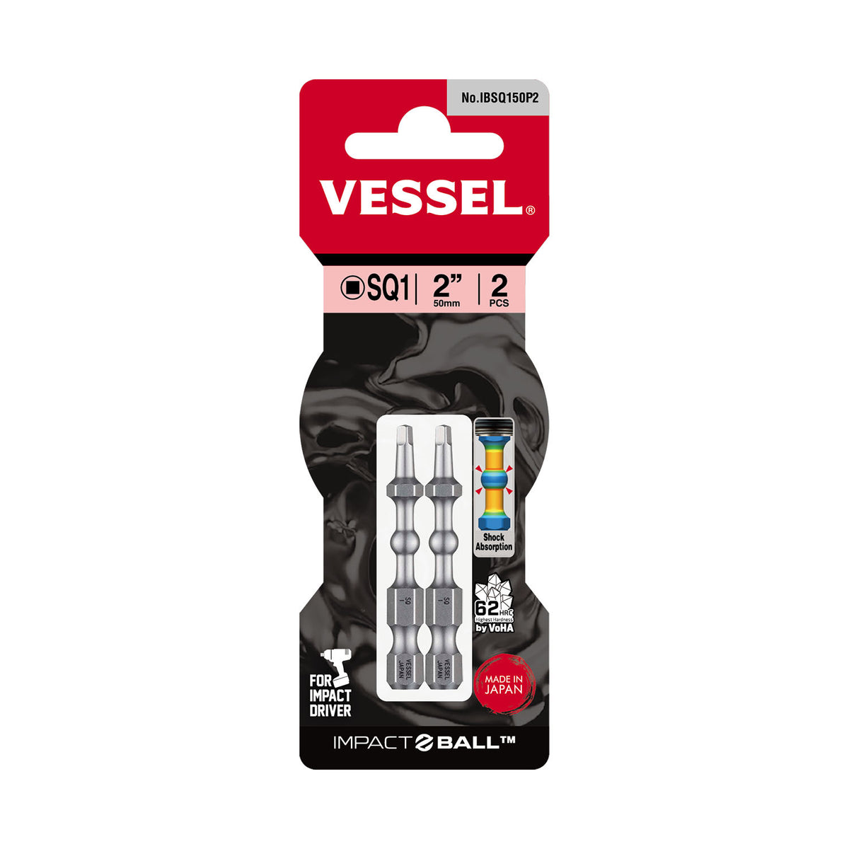Vessel IMPACT BALL Torsion Bit SQ1x50mm 2PC. (Card)