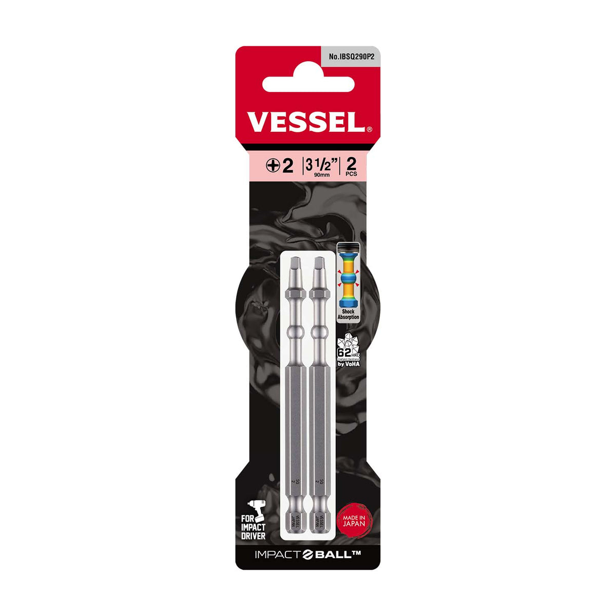 Vessel IMPACT BALL Torsion Bit SQ2x90mm 2PC. (Card)