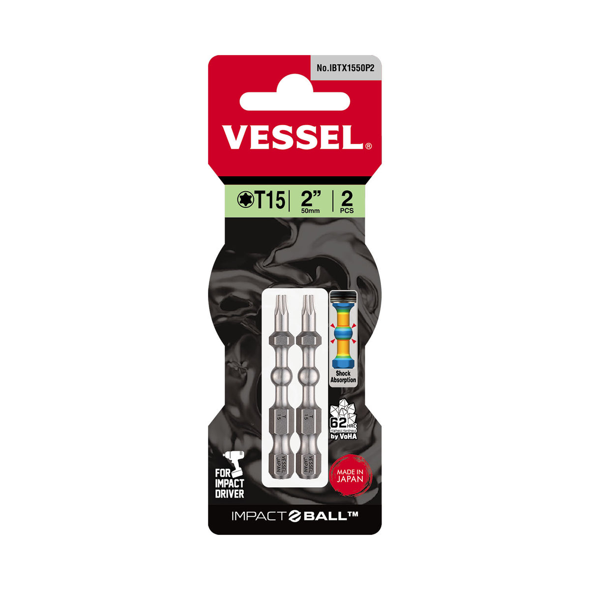 Vessel IMPACT BALL Torsion Bit T15x50mm 2PC. (Card)