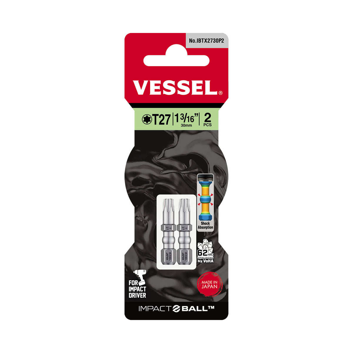 Vessel IMPACT BALL Torsion Bit T27x30mm 2PC. (Card)