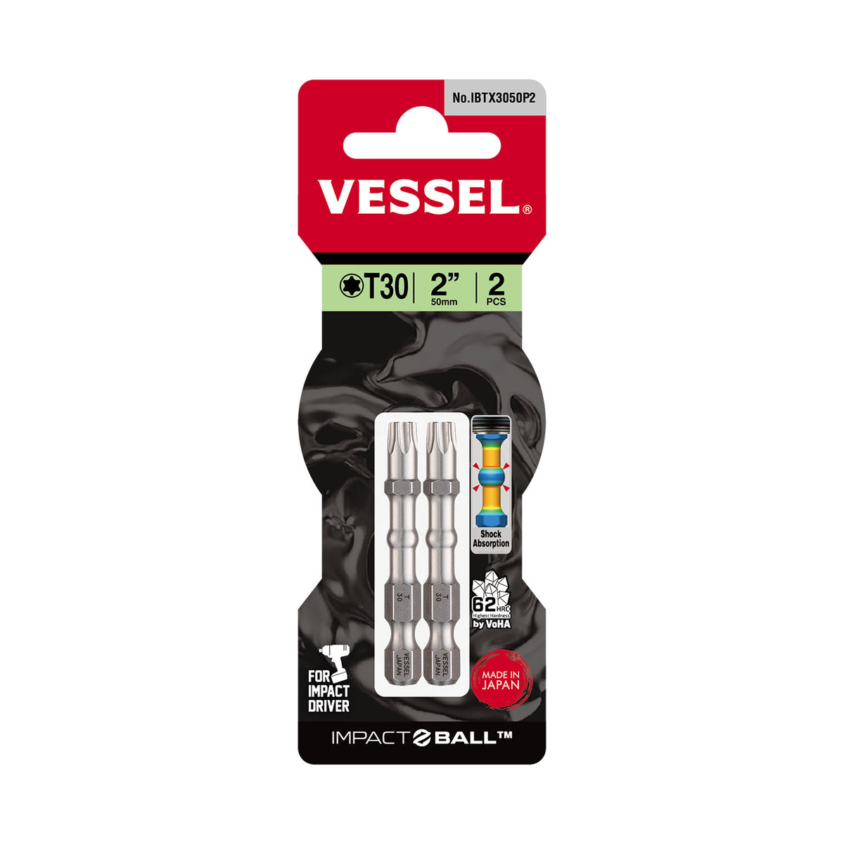 Vessel IMPACT BALL Torsion Bit T30x50mm 2PC. (Card)