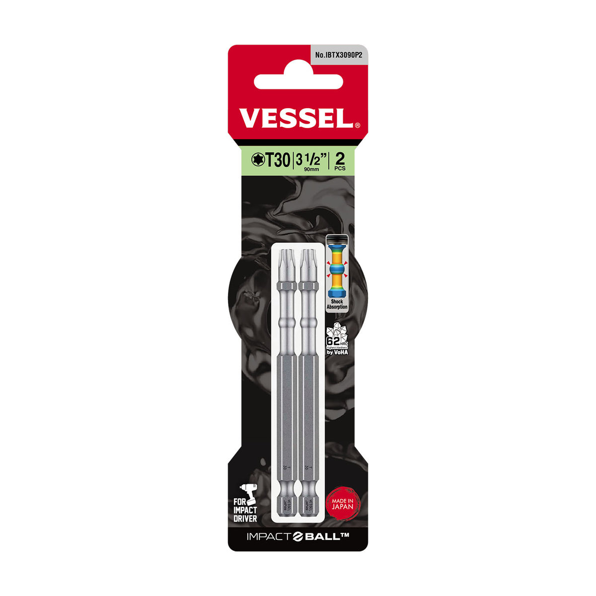 Vessel IMPACT BALL Torsion Bit T30x90mm 2PC. (Card)