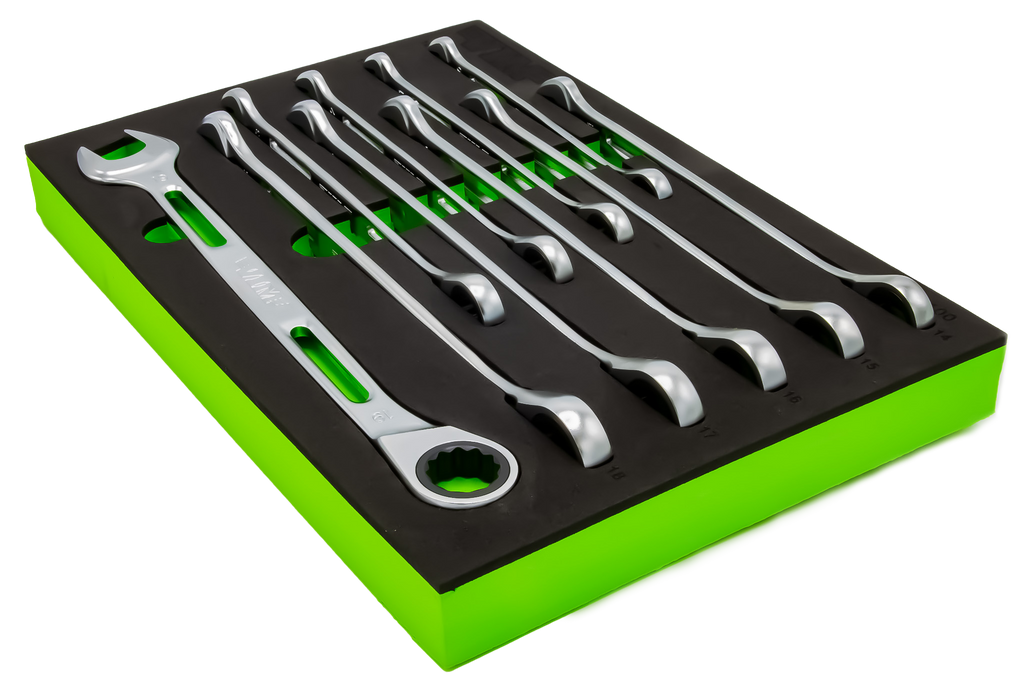 VIM Tools - 10 PIECE SLIM ANGLED RATCHETING WRENCH SET