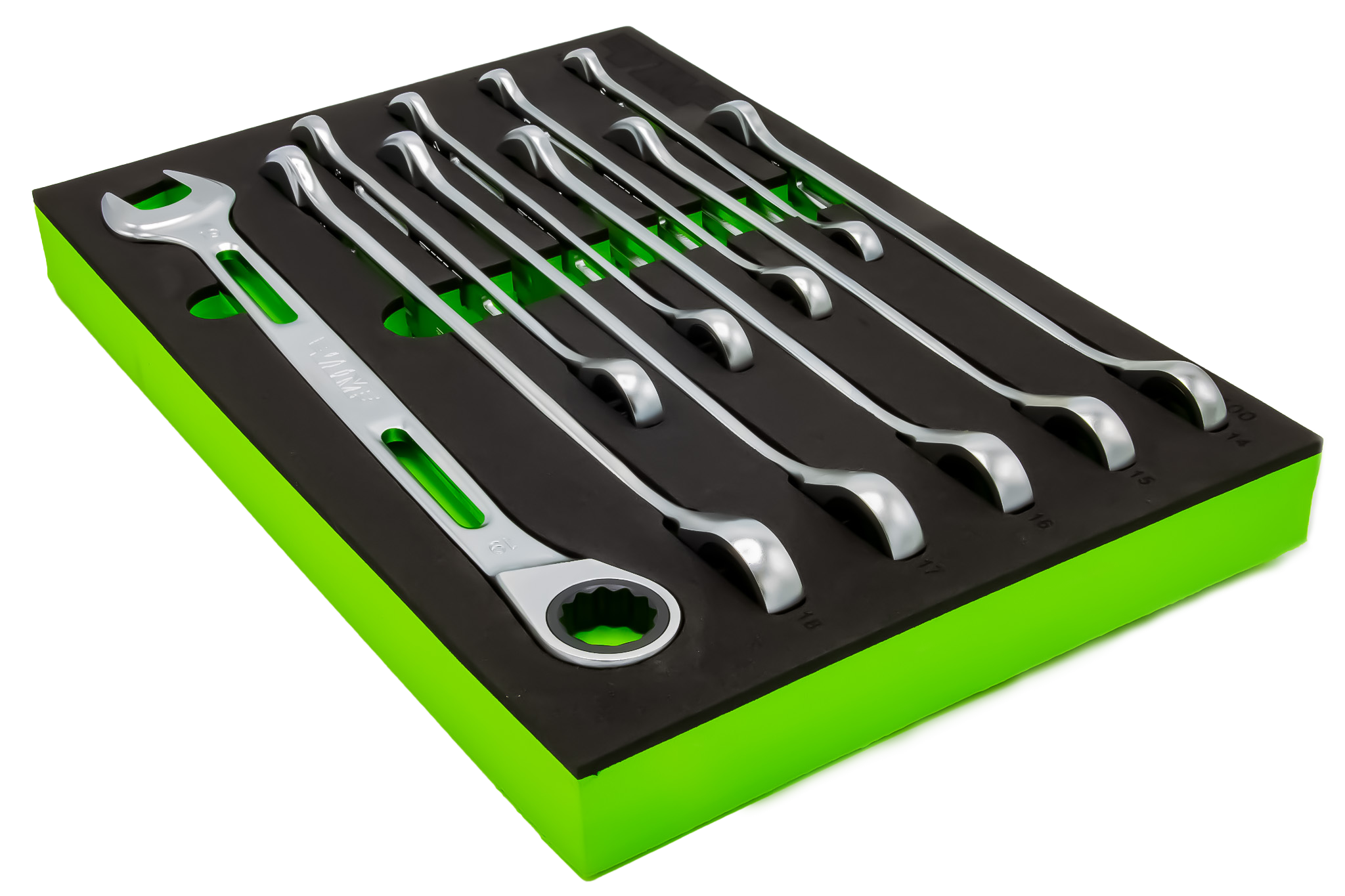VIM Tools - 10 PIECE SLIM ANGLED RATCHETING WRENCH SET