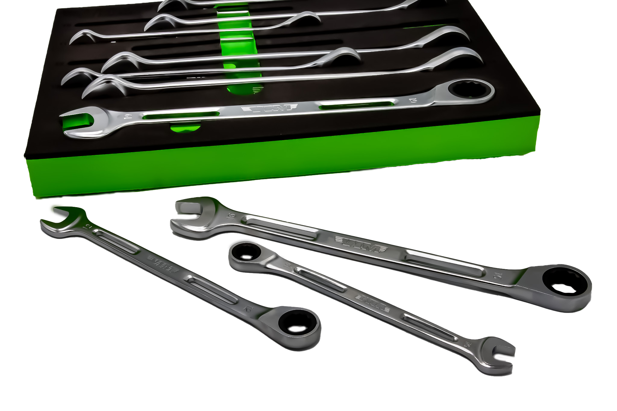 VIM Tools - 10 PIECE SLIM ANGLED RATCHETING WRENCH SET