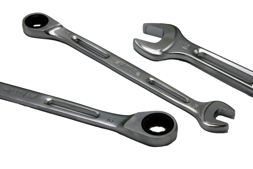 VIM Tools - 10 PIECE SLIM ANGLED RATCHETING WRENCH SET