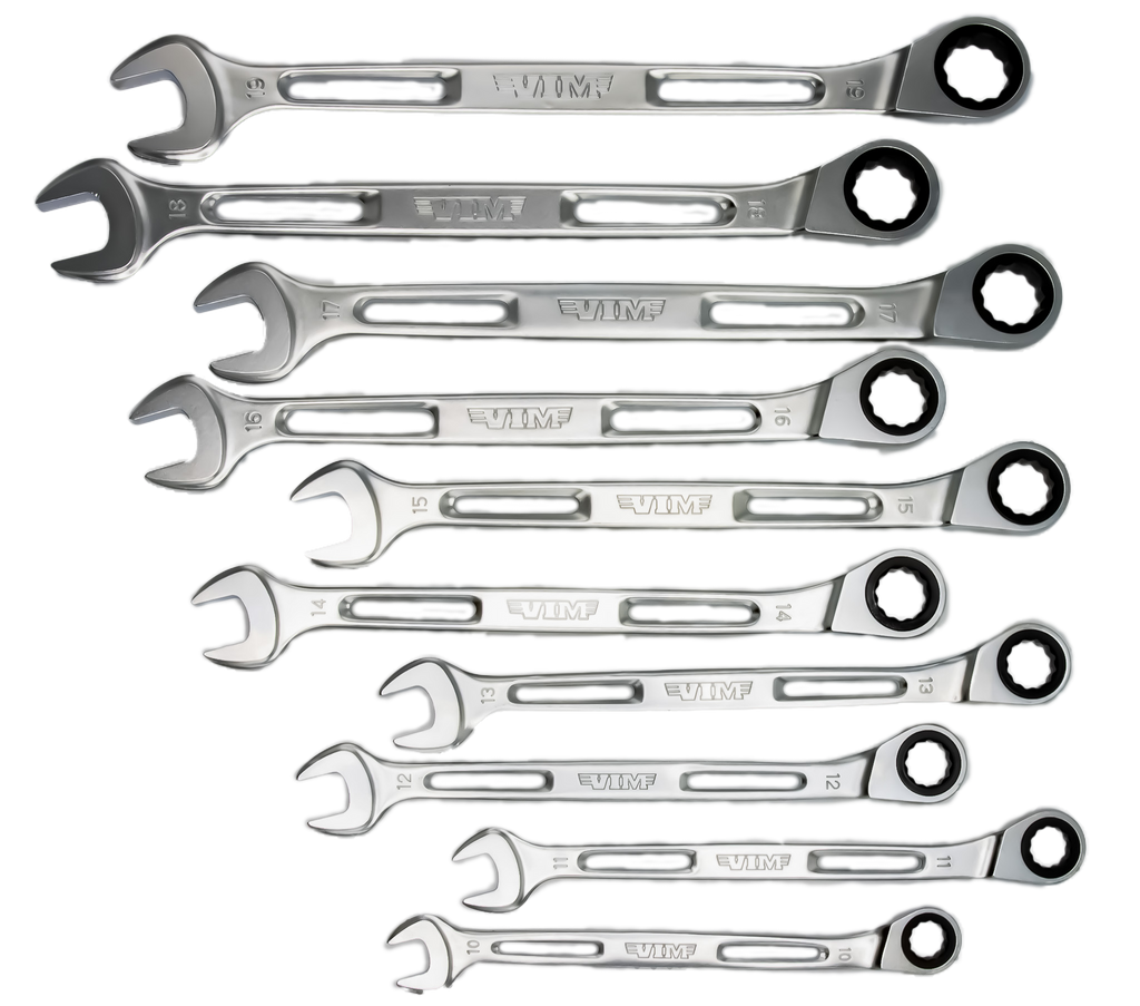 VIM Tools - 10 PIECE SLIM ANGLED RATCHETING WRENCH SET