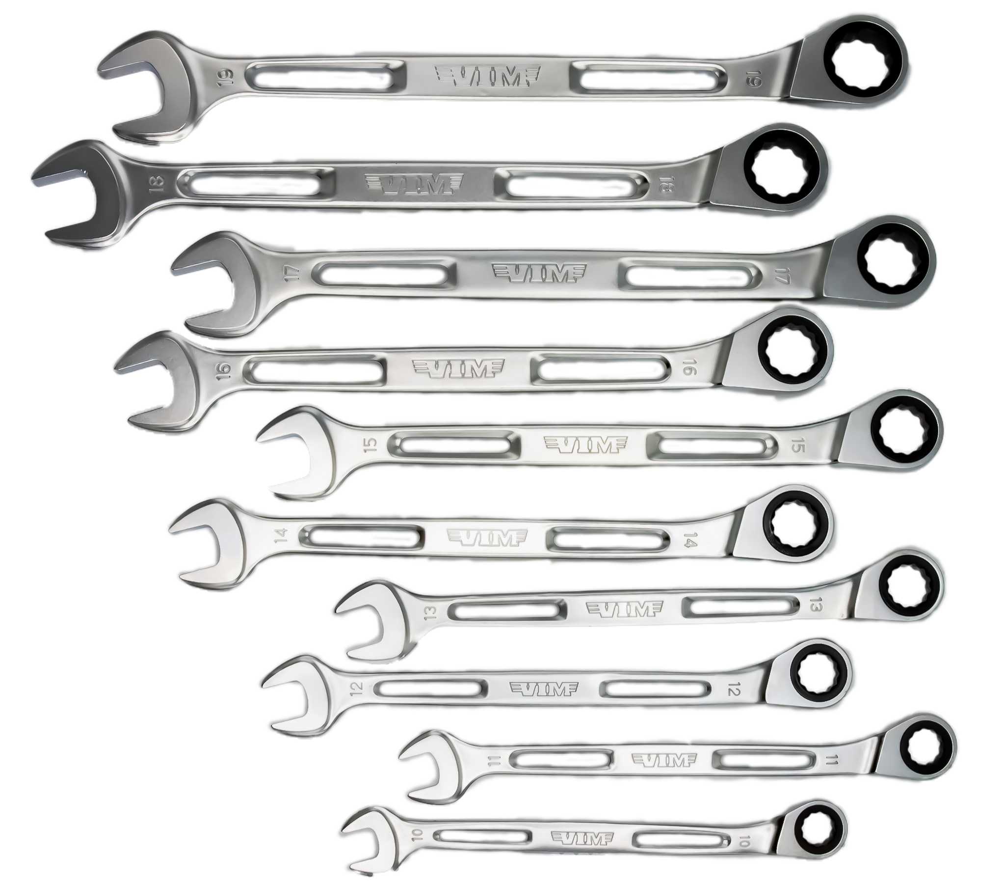 VIM Tools - 10 PIECE SLIM ANGLED RATCHETING WRENCH SET