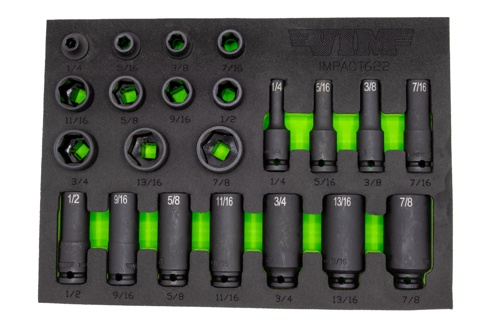 VIM Tools - 22 Piece 3/8″ Drive SAE Impact Socket Set