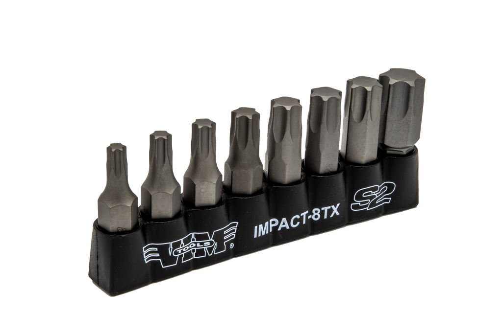 VIM Tools - TORX, Impact Quality S2 Bit Set, 8 pc Bits 5/16″ Hex bodies, 1.25″L, T25 thru T55 TORX