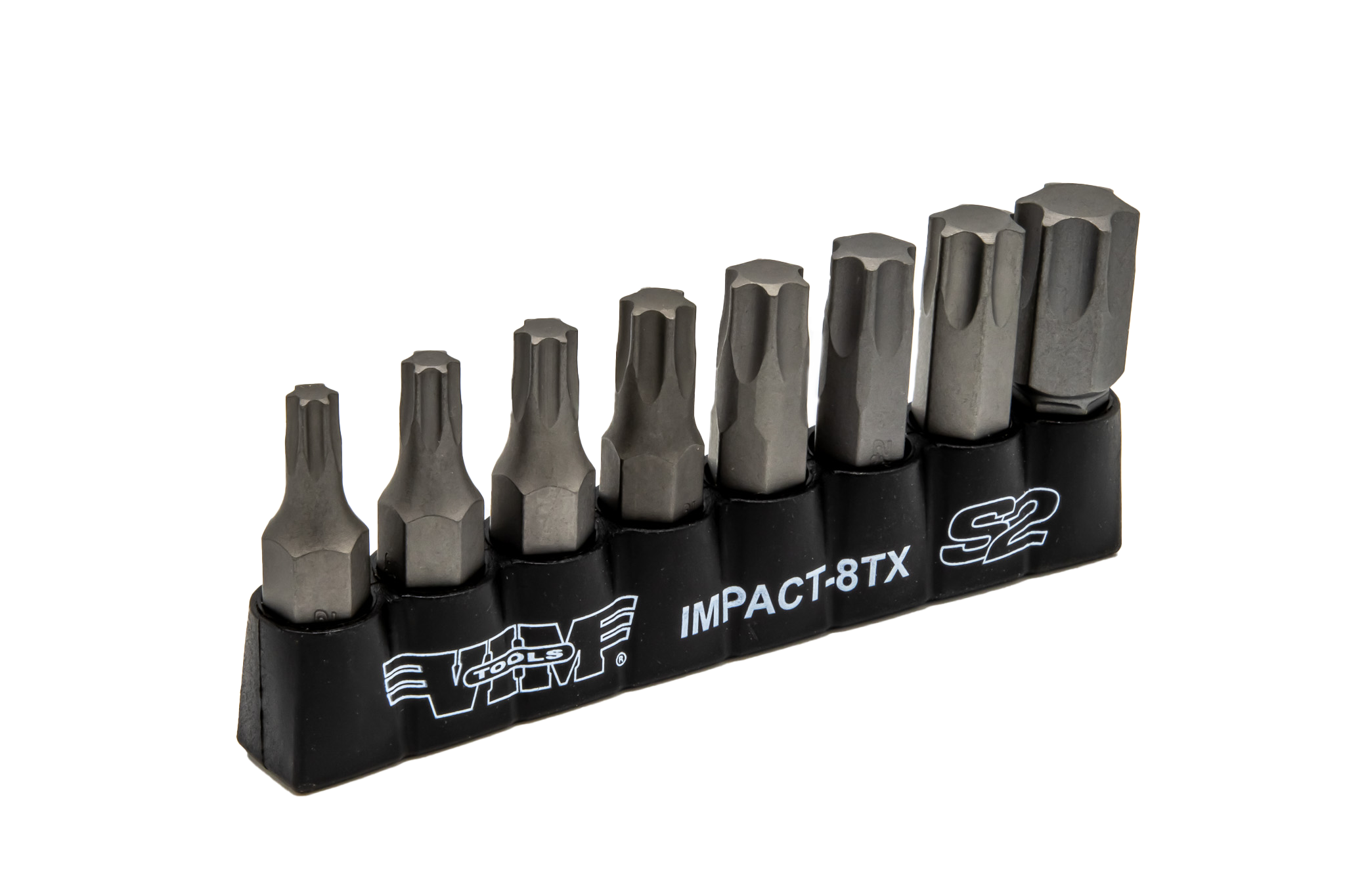 VIM Tools - TORX, Impact Quality S2 Bit Set, 8 pc Bits 5/16″ Hex bodies, 1.25″L, T25 thru T55 TORX