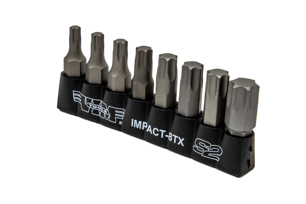 VIM Tools - TORX, Impact Quality S2 Bit Set, 8 pc Bits 5/16″ Hex bodies, 1.25″L, T25 thru T55 TORX