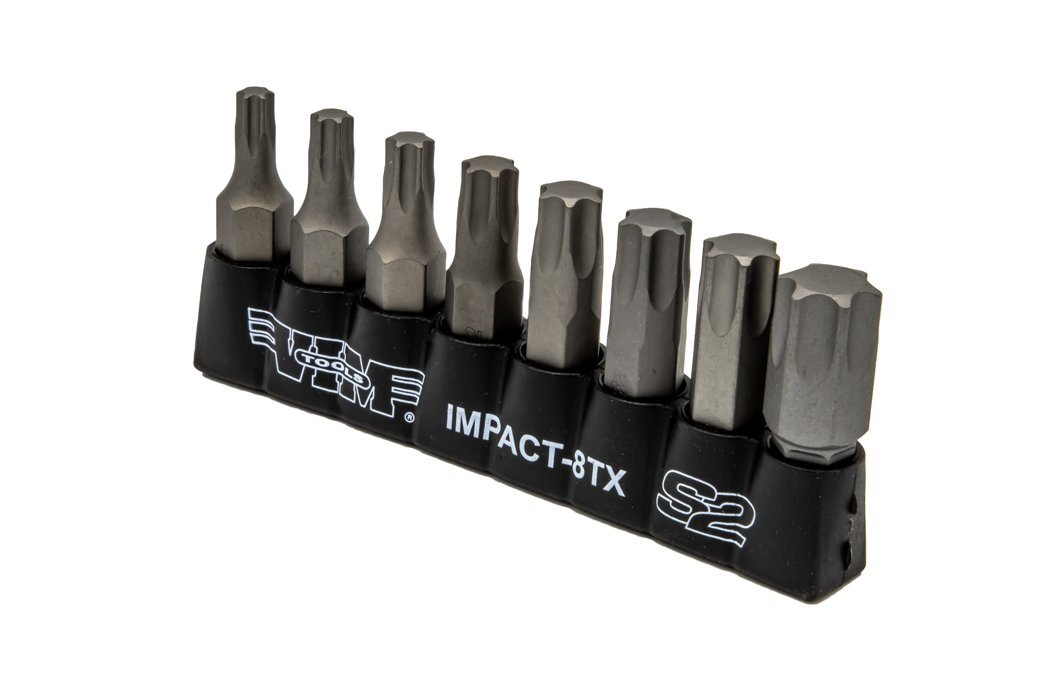 VIM Tools - TORX, Impact Quality S2 Bit Set, 8 pc Bits 5/16″ Hex bodies, 1.25″L, T25 thru T55 TORX
