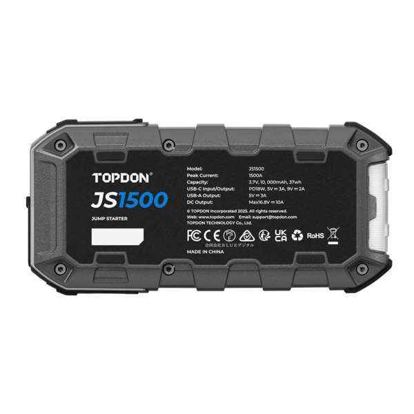TOPDON 1500A Jump Starter & Booster, Power Bank & Flashlight