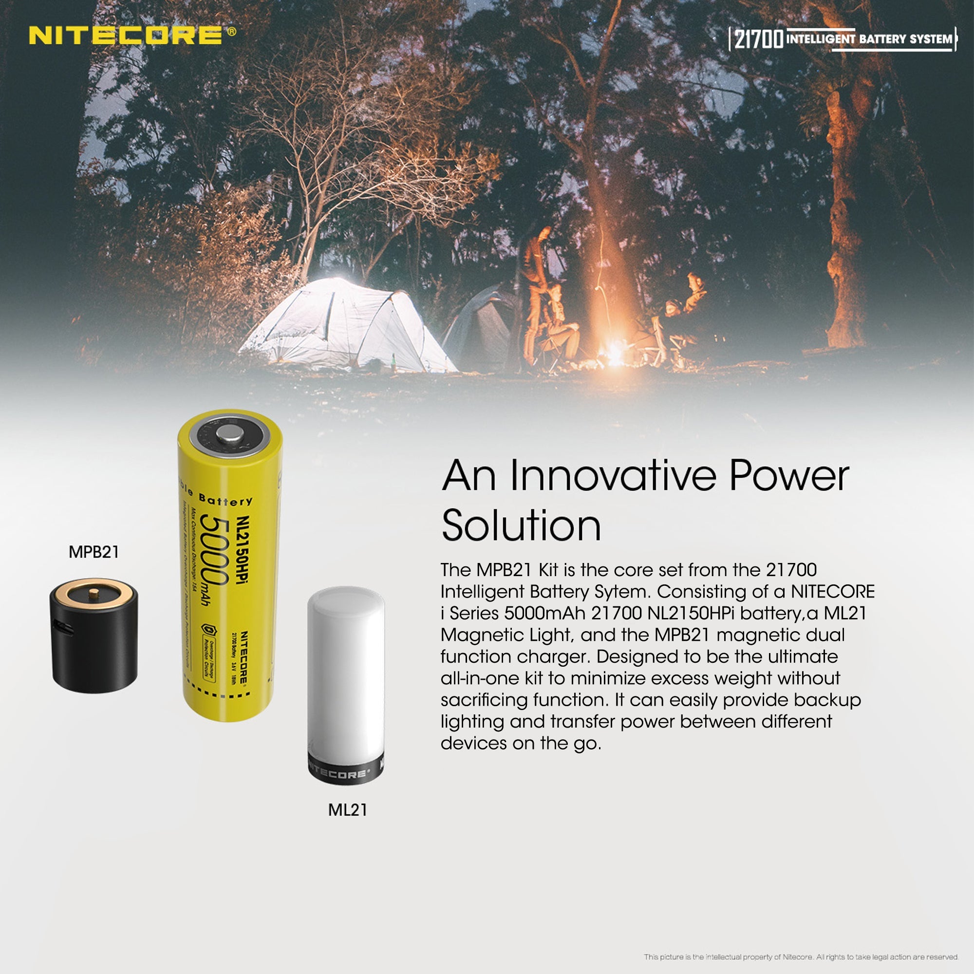 Nitecore Intelligent 21700 Battery System - MPB21 Kit: Lantern, Dual Function Battery Charger