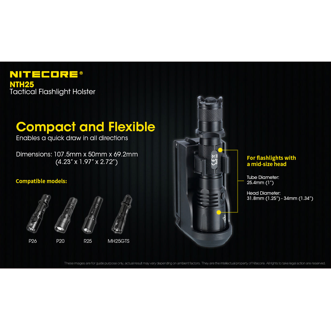 Nitecore NTH25 Rotary Flashlight Holster with Adjustable Belt Clip, for P20i, P20iX, P10i, P20iX