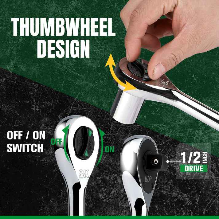 SK Tools USA - 160-Position Drive Ratchet Set (1/4 in, 3/8 in, 1/2 in)