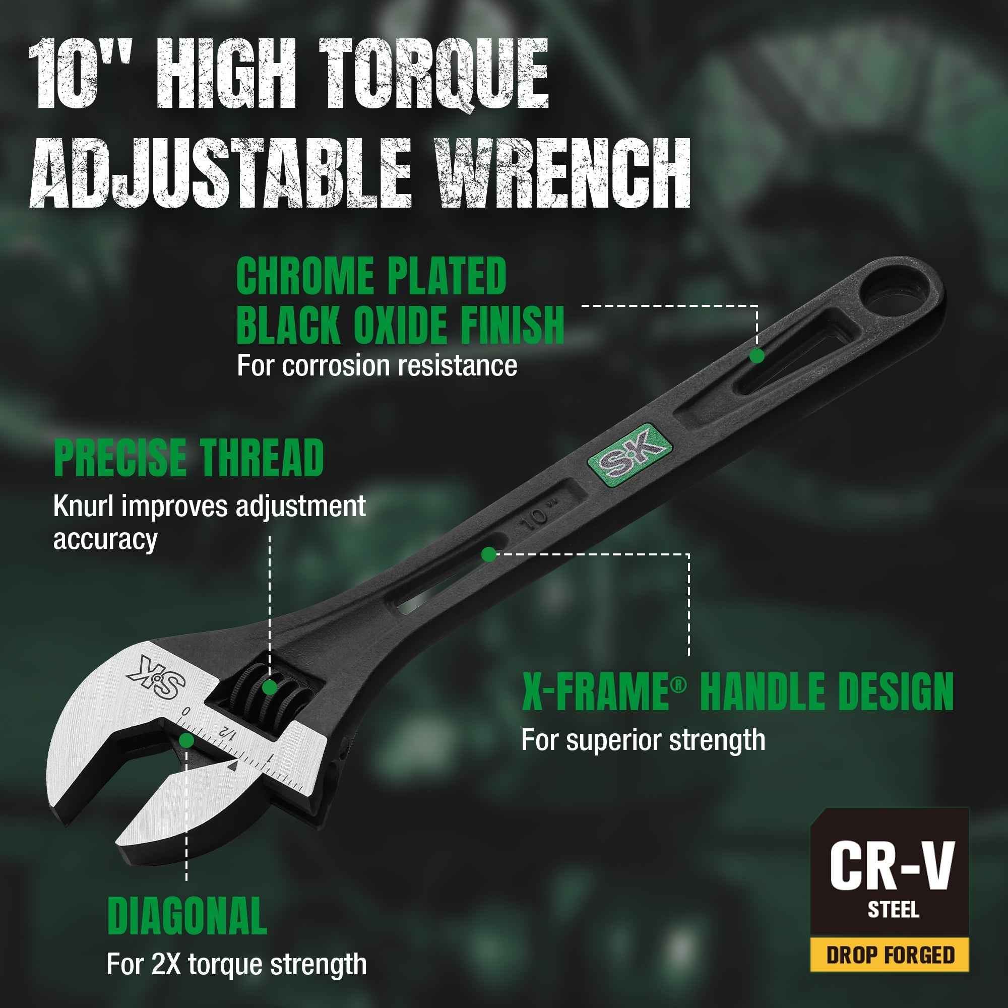SK Tools USA - 10" Efficient Adjustable Wrench