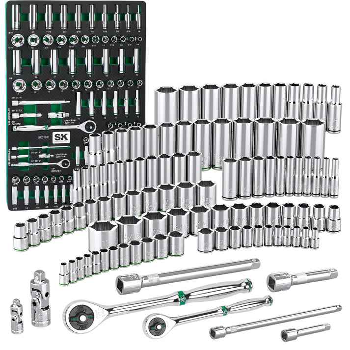 SK Tools USA - 1/4" & 3/8" Drive, 105 Piece, 6 Point, Shallow & Deep, SAE & Metric Chrome Socket Set
