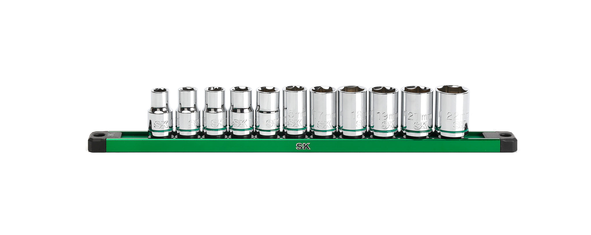 SK Tools USA - 1/2" Drive, 11 Piece, 6 Point, Metric, Standard Chrome Socket Set