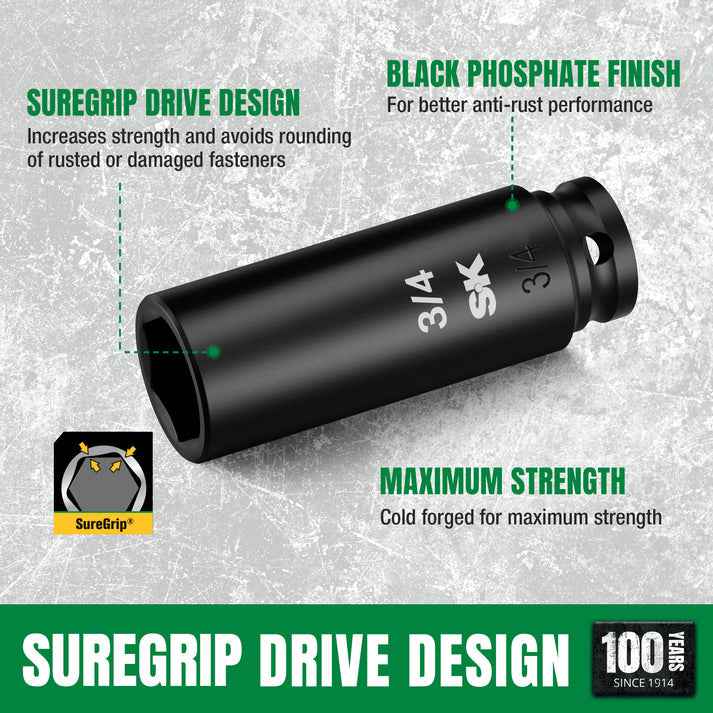 SK Tools USA - 3/8" Drive, 8 Piece, SAE Deep Impact Socket Set, SK01350
