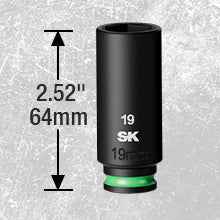 SK Tools USA - 3/8" Drive, 12 Piece, 6 Point, Metric Deep Impact Socket Set, #SK01351