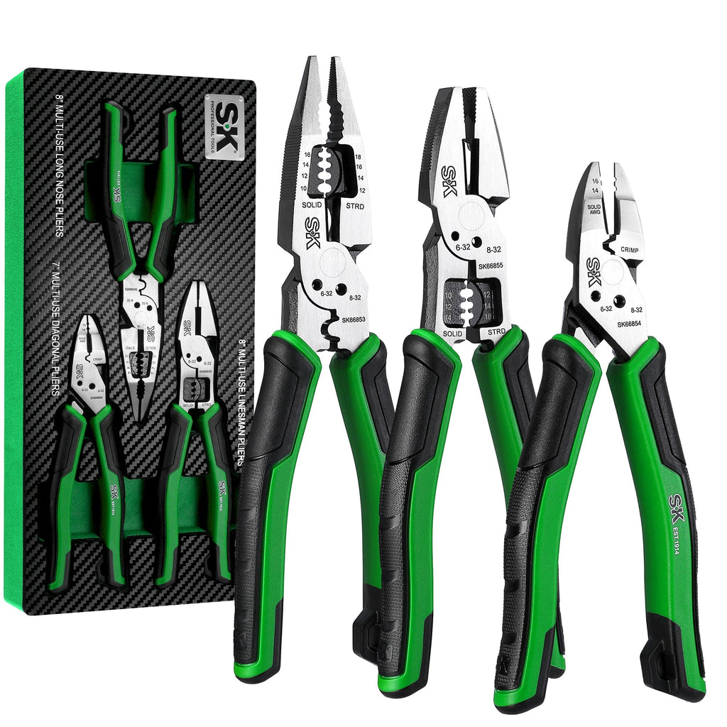 SK Tools USA - 3 Piece Dual-Material Handle Multi-Use Pliers Set