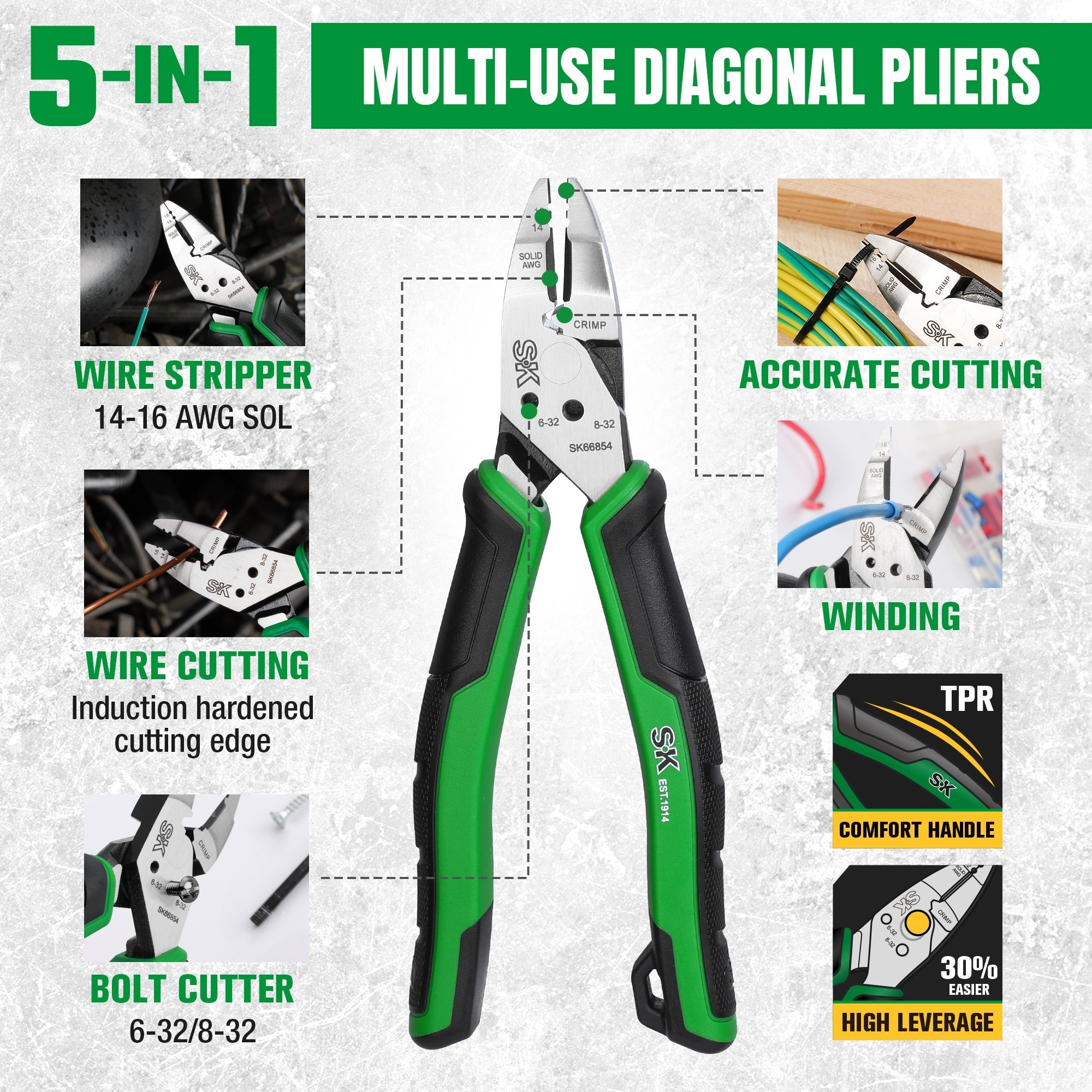 SK Tools USA - 3 Piece Dual-Material Handle Multi-Use Pliers Set