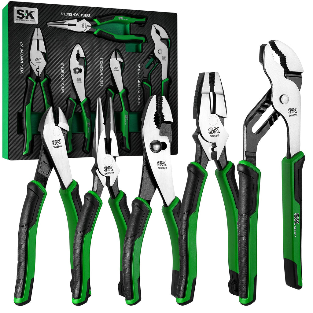 SK Tools USA - 5 Piece Dual-Material Multi-Purpose Pliers Set