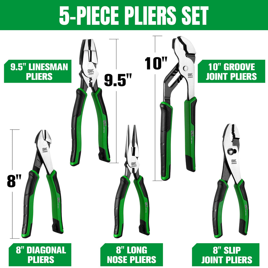 SK Tools USA - 5 Piece Dual-Material Multi-Purpose Pliers Set