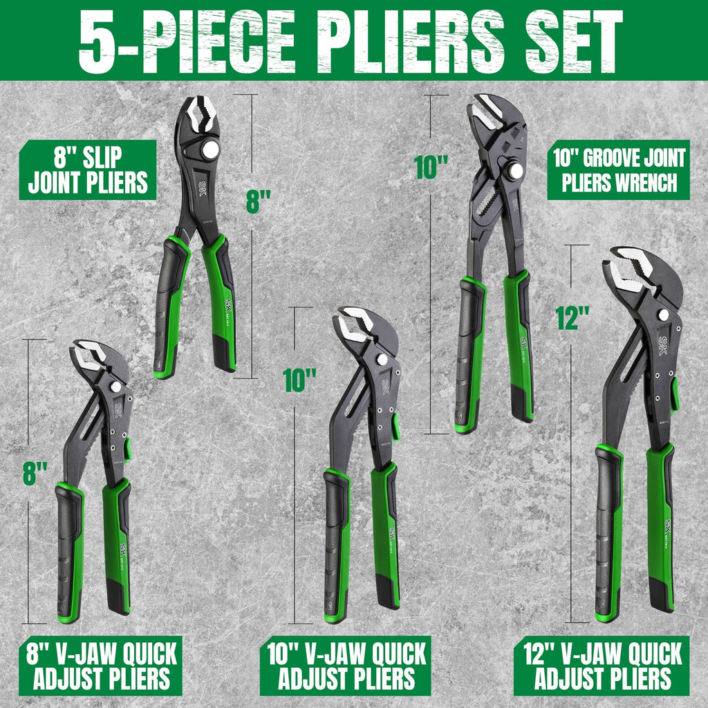 SK Tools USA - 5 Piece Dual-Material Multi-Purpose Pliers Set