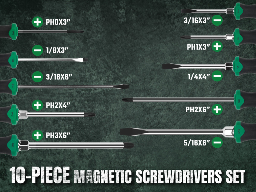 SK Tools USA - 10 Piece Dual-Material Magnetic Combination Screwdriver Set