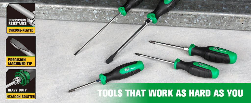 SK Tools USA - 8 Piece Dual-Material Magnetic Combination Screwdriver Set
