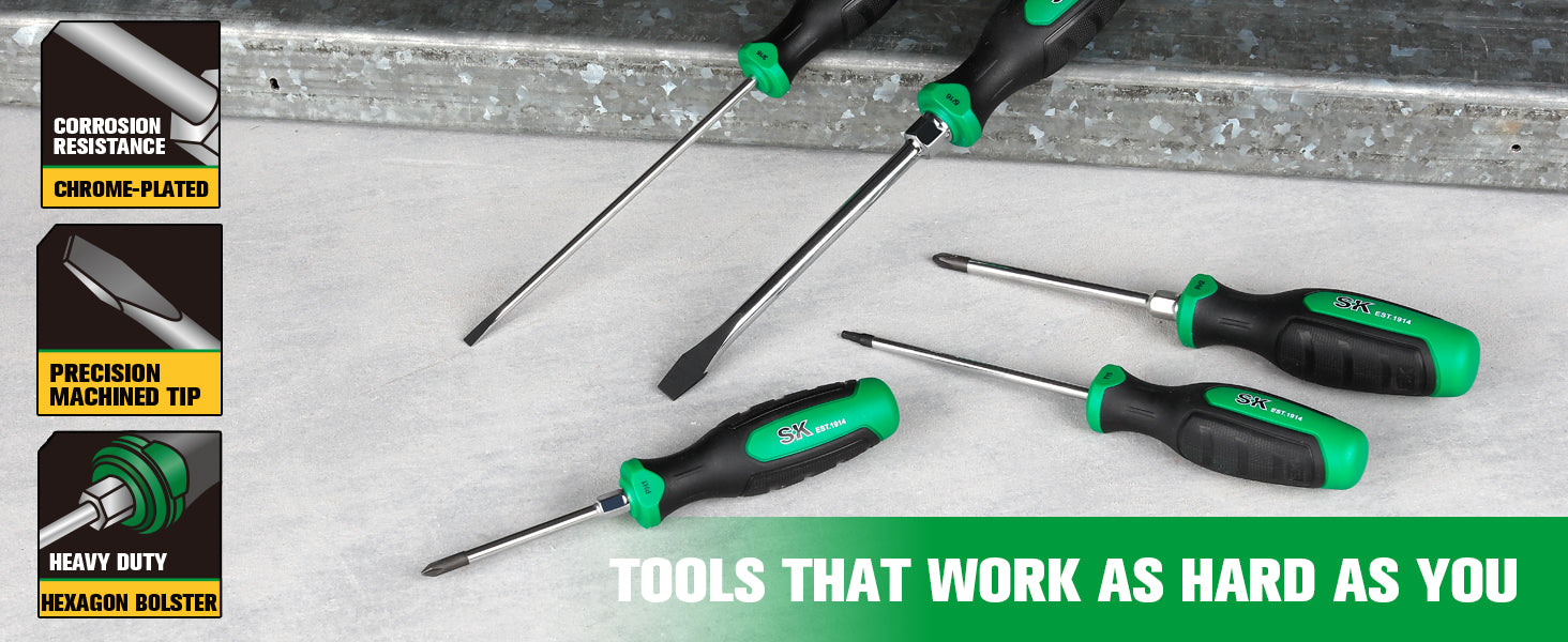 SK Tools USA - 8 Piece Dual-Material Magnetic Combination Screwdriver Set